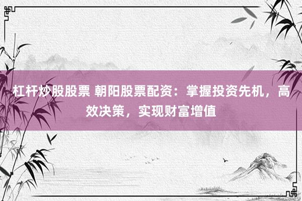 杠杆炒股股票 朝阳股票配资：掌握投资先机，高效决策，实现财富增值